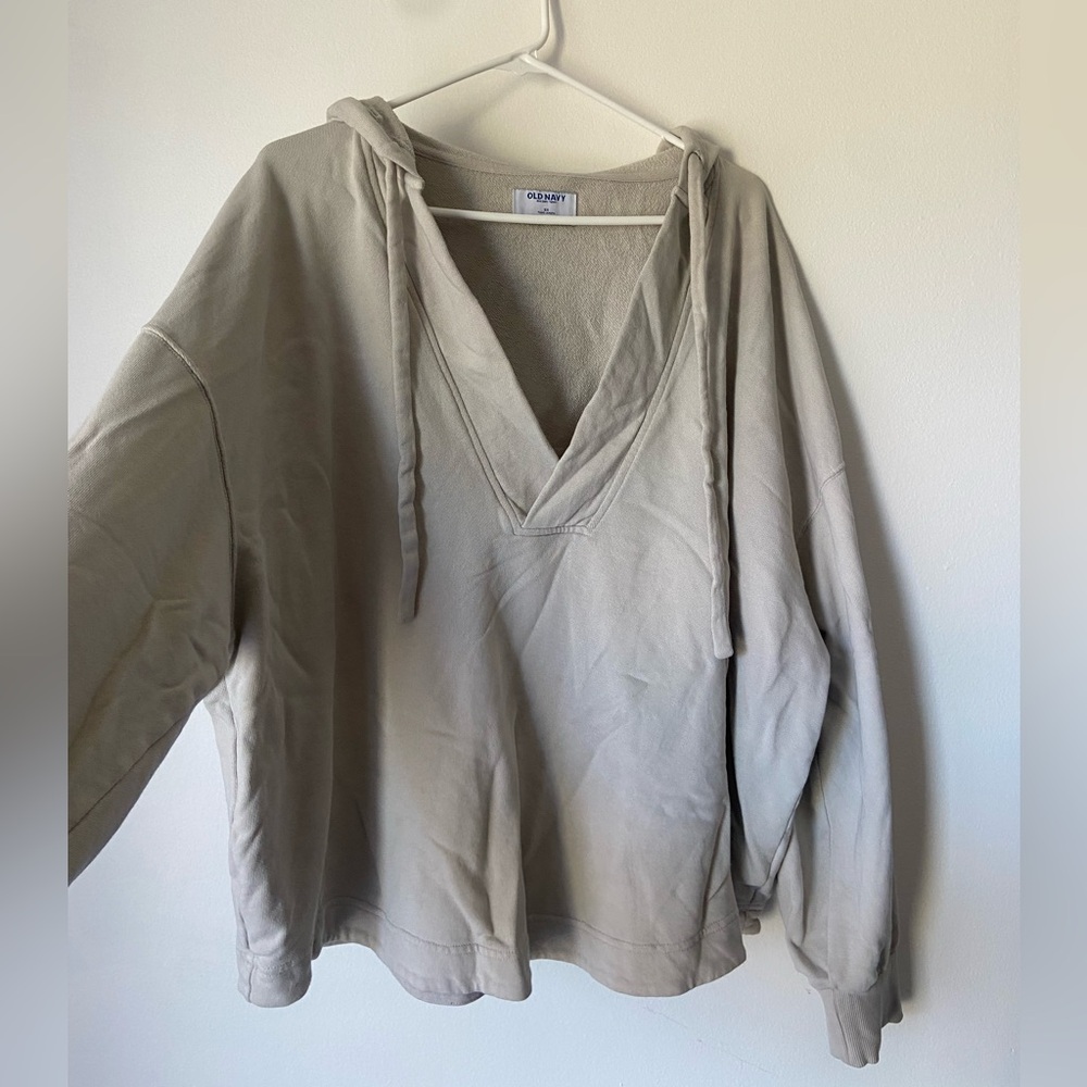 Old Navy SoComfy Terry Oversized Beige Hoodie Sweater Tunic Length - Picture 4 of 10